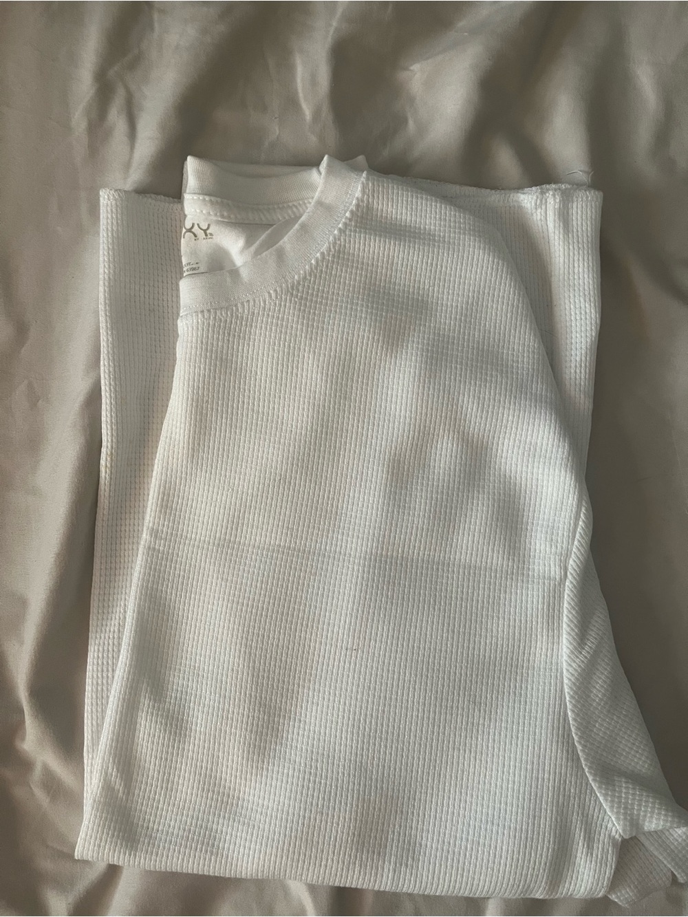 Men's White Waffle Knit Sweater - Classic Crew/ White Thermal